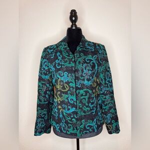 Harve Benard Black and Teal Patterned Blazer
